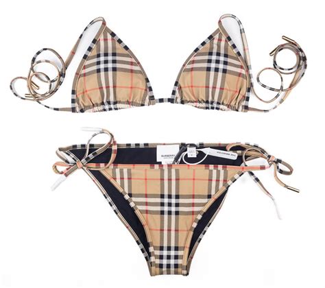 Vintage Check triangle bikini in beige 